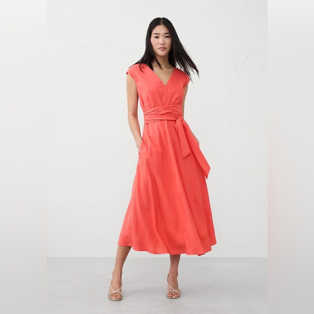 NWT Banana Republic - Elegant Coral Linen-Blend Wrap Dress 🩷🧡🪸